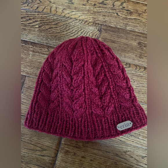Erin Knitwear Hat Unisex 100% Wool Winter Berry Red Beanie One Size - Picture 4 of 11